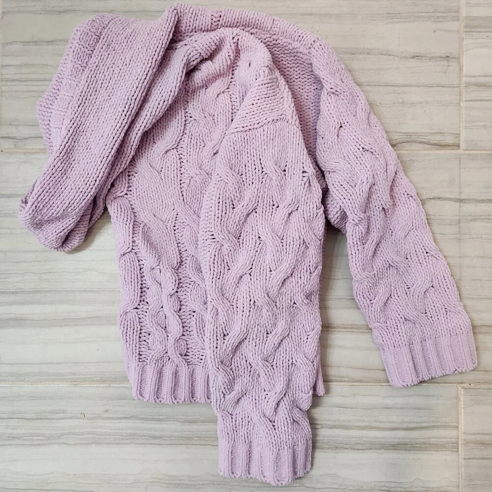 Justice Girls Knitted V-Neck Purple Cropped Sweater w/ Hood